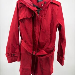 Cole Haan Jacket Coat Womens X-Large Red Rain Belted‎ Hooded Flannel Lined